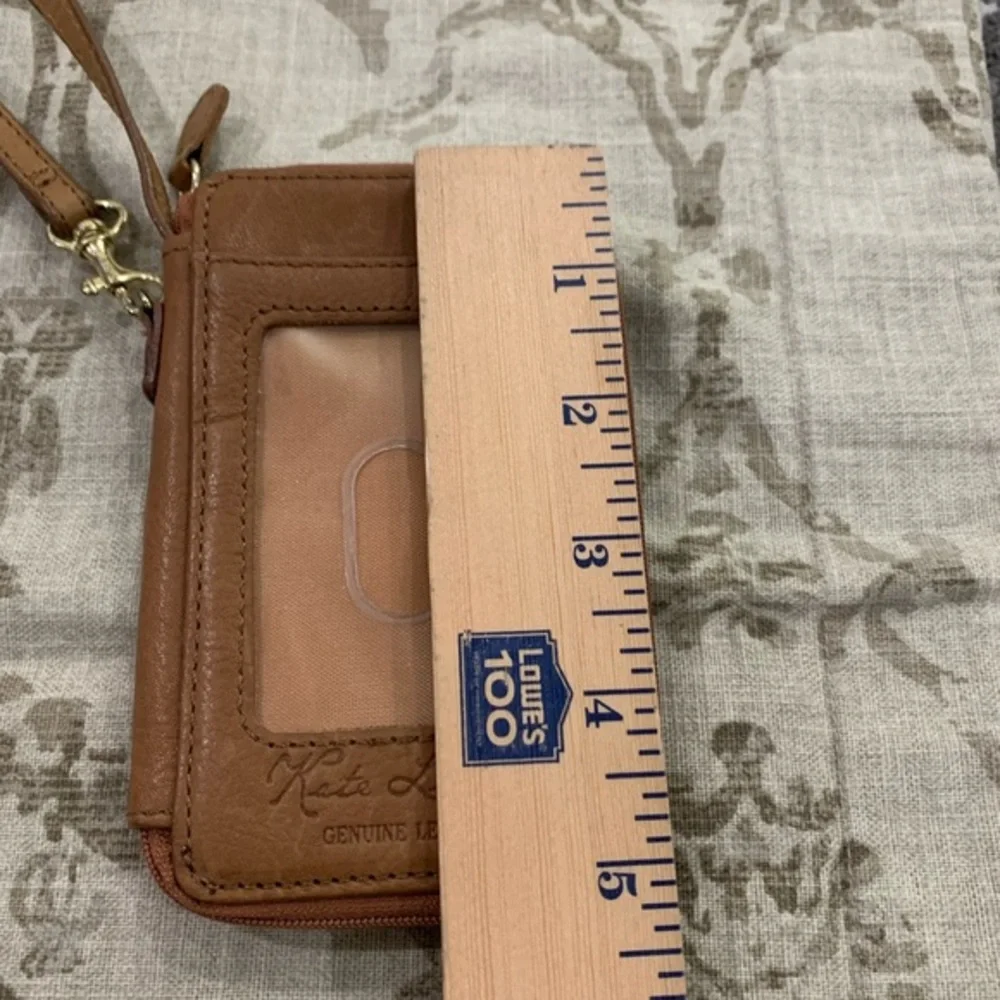 KATE LANDRY Tan Genuine Leather Wristlet Zip‎